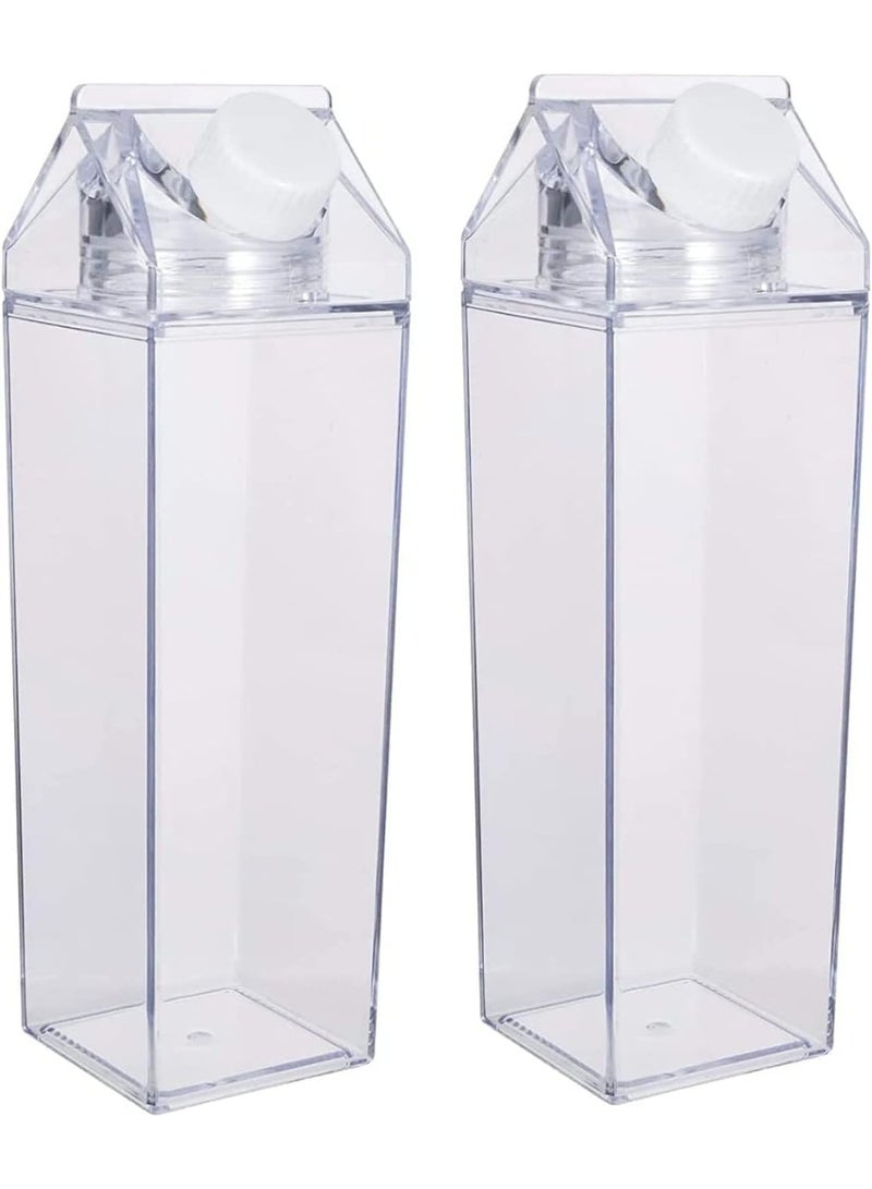 ChicAbode 2 Pack Milk Carton Water Bottle, Clear Square Milk Bottles, Lightweight Portable Water Bottle, Reusable and Easy to Clean, Suitable For Outdoor Sports Travel Camping Activities - Image 1