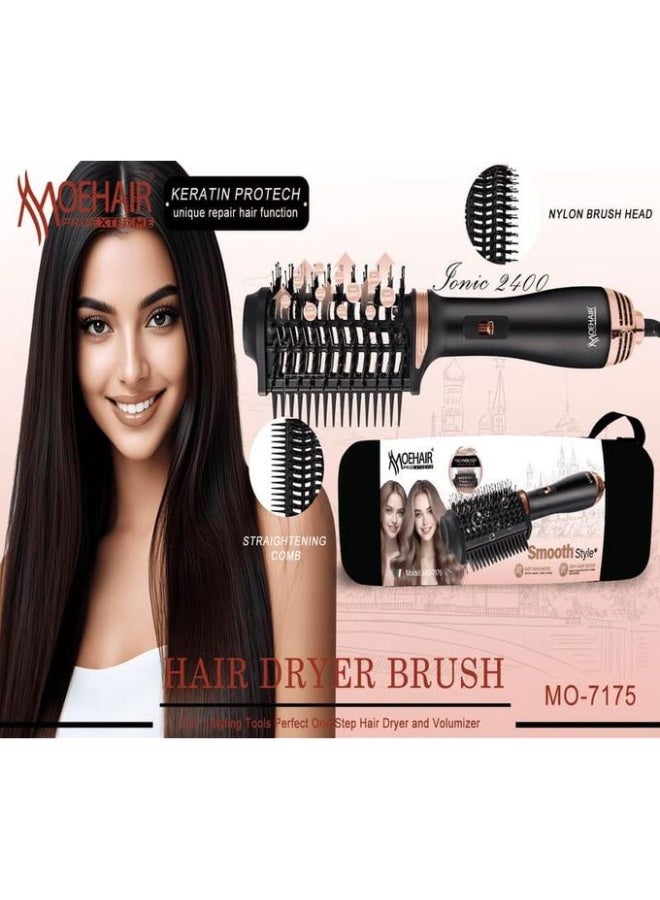 موهير فرشاة موهير الاحترافية لتمليس الشعر، مشط هواء ساخن بقوة ٢٤٠٠ واط مع حماية من الكيراتين، وضعيات للشعر الجاف والمبلل، وحقيبة سفر، موديل MO-7175 - Image 1