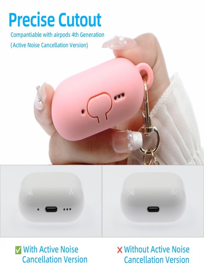 CASEFUN Compatible with AirPods 4th Generation Case, Soft Silicone Protective Case Cover with Cleaning Kit, Designed for 4th Generation (2024) with Keychain Accessories, Pink - Image 4