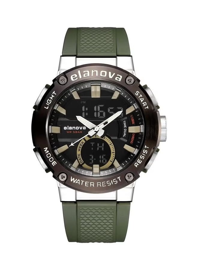 إيلانوفا ساعة يد رقمية وتناظرية بتصميم رياضي، مقاومة للماء حتى 5 بار، مزودة بتوقيت مزدوج وحزام سيليكون متين، طراز EL71 - Image 1