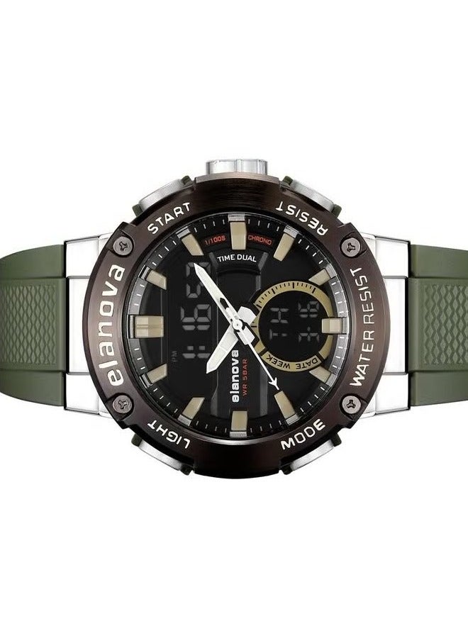إيلانوفا ساعة يد رقمية وتناظرية بتصميم رياضي، مقاومة للماء حتى 5 بار، مزودة بتوقيت مزدوج وحزام سيليكون متين، طراز EL71 - Image 5