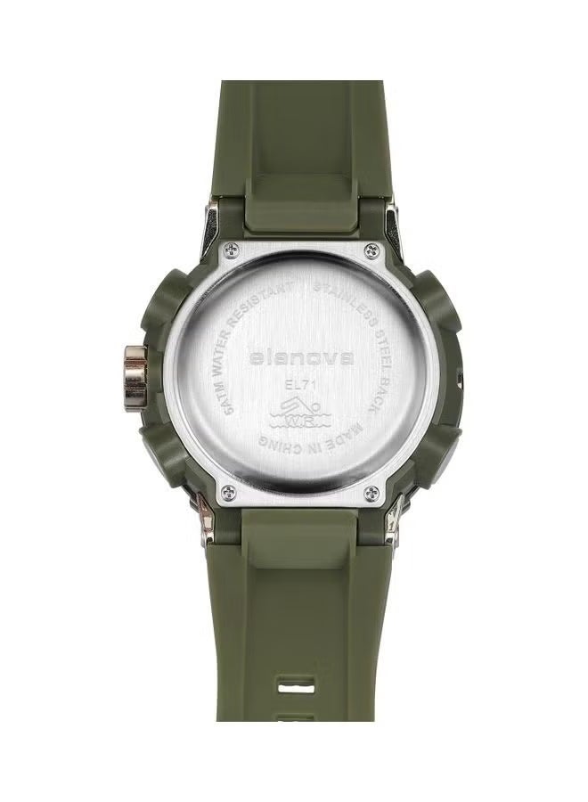 إيلانوفا ساعة يد رقمية وتناظرية بتصميم رياضي، مقاومة للماء حتى 5 بار، مزودة بتوقيت مزدوج وحزام سيليكون متين، طراز EL71 - Image 4