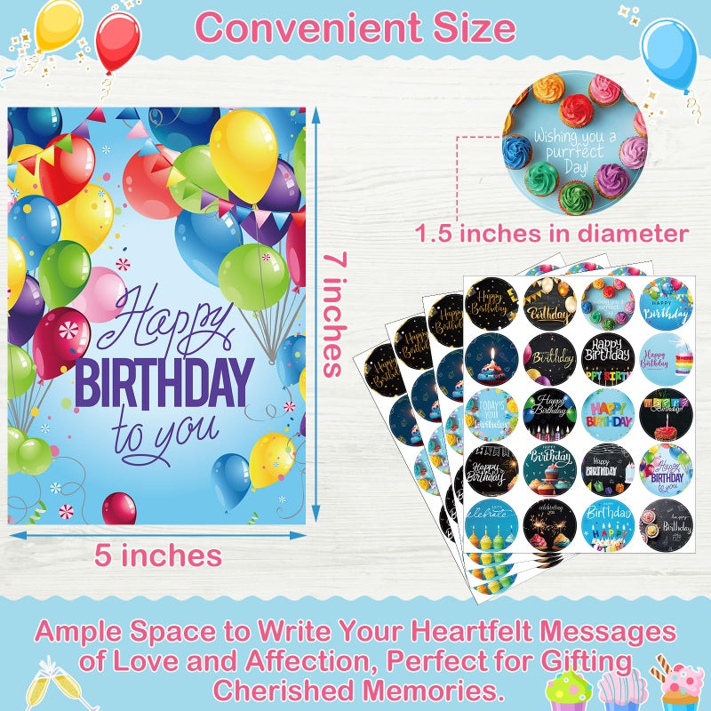 Lemosae 200 Set Unique Happy Birthday Card Bulk with Envelope and Sticker Blank Greeting Card Large 5 x 7 Inch Suitable for Office Kids Women Men, 20 Styles(Classic Style) - Image 2