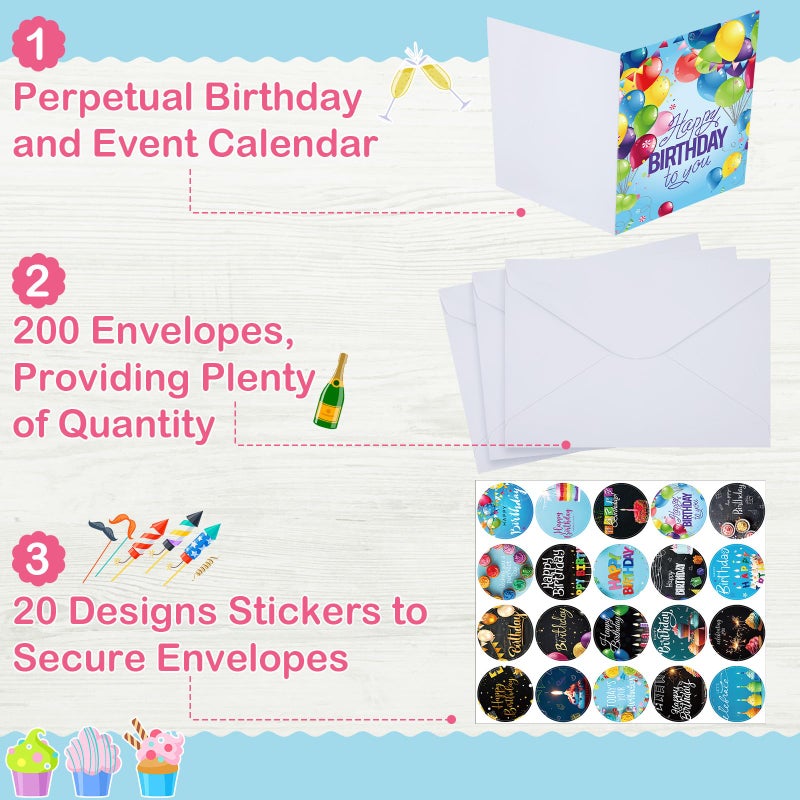 Lemosae 200 Set Unique Happy Birthday Card Bulk with Envelope and Sticker Blank Greeting Card Large 5 x 7 Inch Suitable for Office Kids Women Men, 20 Styles(Classic Style) - Image 3