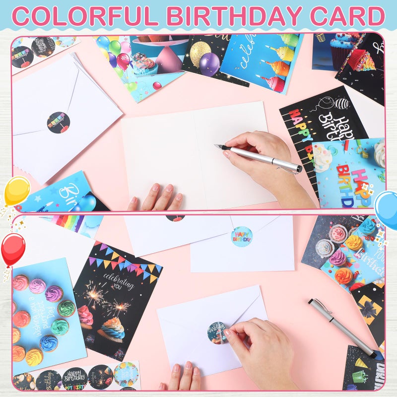 Lemosae 200 Set Unique Happy Birthday Card Bulk with Envelope and Sticker Blank Greeting Card Large 5 x 7 Inch Suitable for Office Kids Women Men, 20 Styles(Classic Style) - Image 5