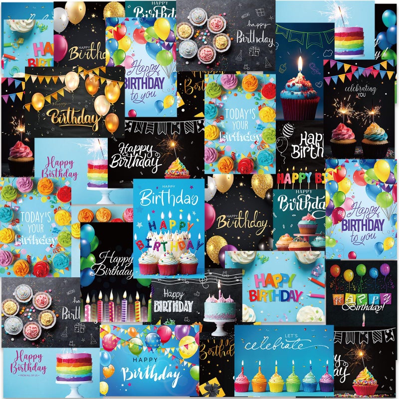 Lemosae 200 Set Unique Happy Birthday Card Bulk with Envelope and Sticker Blank Greeting Card Large 5 x 7 Inch Suitable for Office Kids Women Men, 20 Styles(Classic Style) - Image 1