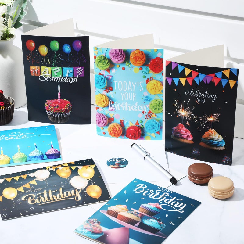 Lemosae 200 Set Unique Happy Birthday Card Bulk with Envelope and Sticker Blank Greeting Card Large 5 x 7 Inch Suitable for Office Kids Women Men, 20 Styles(Classic Style) - Image 4