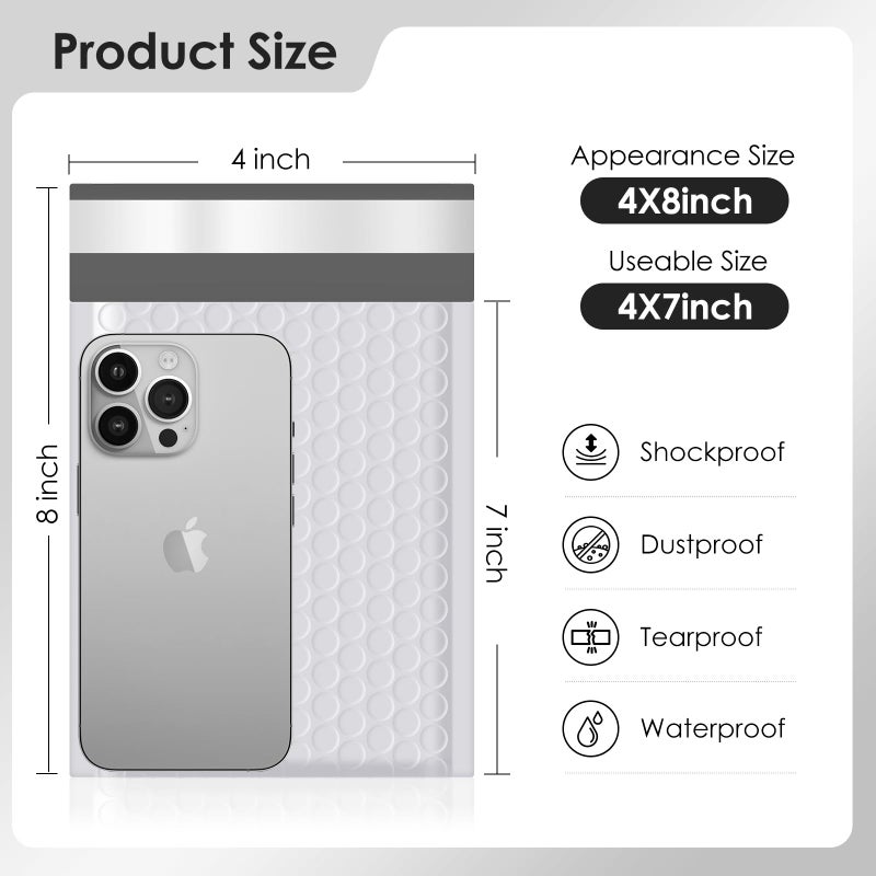 packbabol Bubble Mailers 4x8" 100 Pack Grey and White Padded Envelopes Mailers Waterproof Usable Size 4x7 Self-Seal Padded Mailing Envelopes Bubble Opaque Padded Mailer for Small Businessesï¼Œ#000 - Image 2