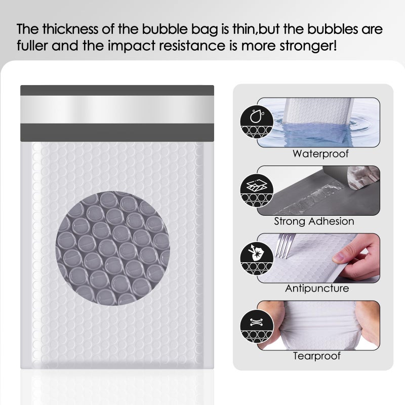 packbabol Bubble Mailers 4x8" 100 Pack Grey and White Padded Envelopes Mailers Waterproof Usable Size 4x7 Self-Seal Padded Mailing Envelopes Bubble Opaque Padded Mailer for Small Businessesï¼Œ#000 - Image 3