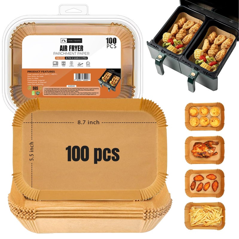 KMART Air Fryer Liners Disposable 55 Inch 100pcs Rectangular NonStick Parchment Paper Liners Baking Paper Compatible with Ninja Tower and Other Dual Zone air fryers 55 Inch 100pcs Rectangle
