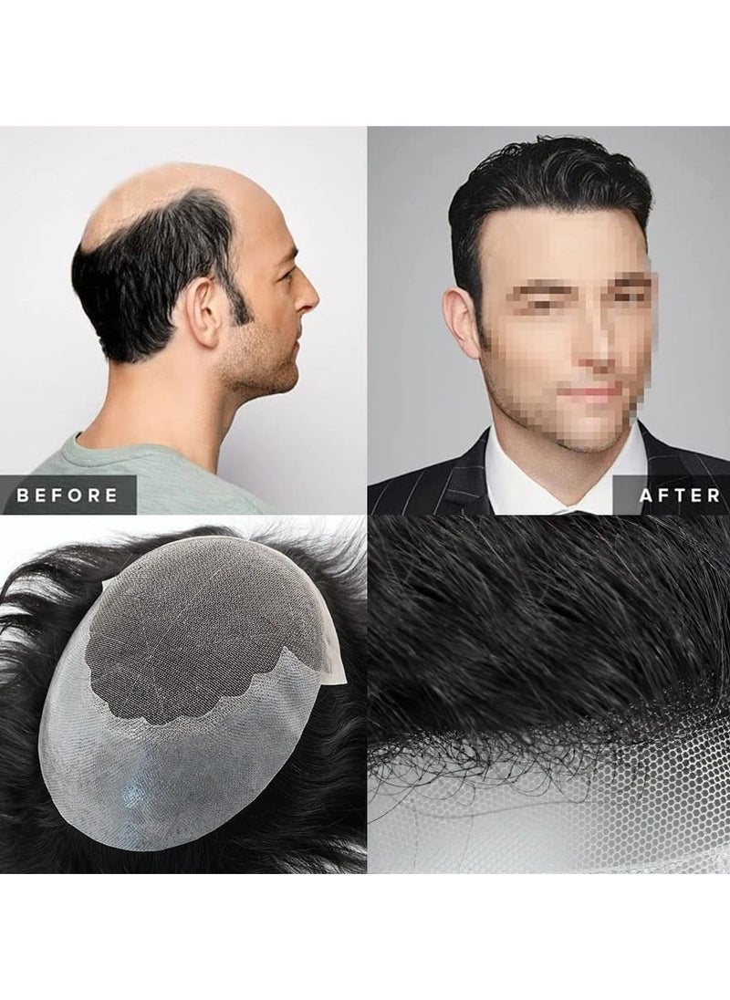 Estelle Men Natural Hair Toupee, Human Hair Q6 Swiss Lace Base PU Around Man Hair Replacement System, For Thin Or Hairloss  - Image 2