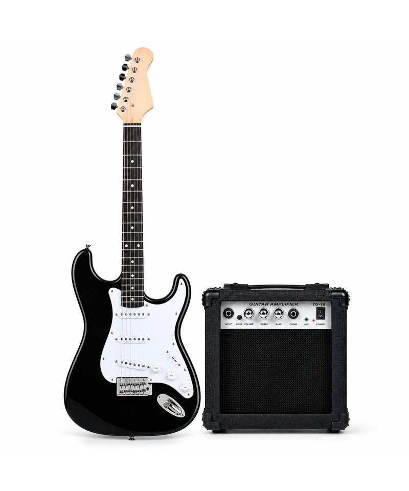 MEGARYA Electric Guitar Starter Kit, 6 String SSS Electric Guitar with TG-10 Practice Amplifier, Double-Cutaway Beginner Guitar for Students, Adults & Music Lessons, Black