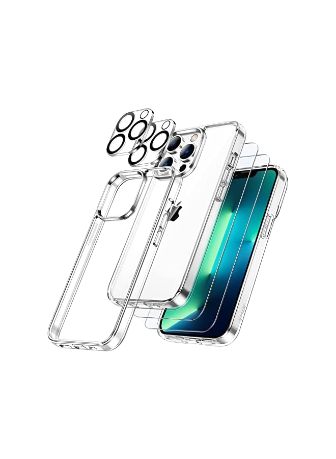 Jetech 3 In 1 Case For Iphone 13 Pro 6.1-Inch, With 2-Pack Screen Protector And 2-Pack Camera Lens Protector, Full Coverage Tempered Glass Film, Non-Yellowing Shockproof Bumper Phone Cover (Clear) - Image 2