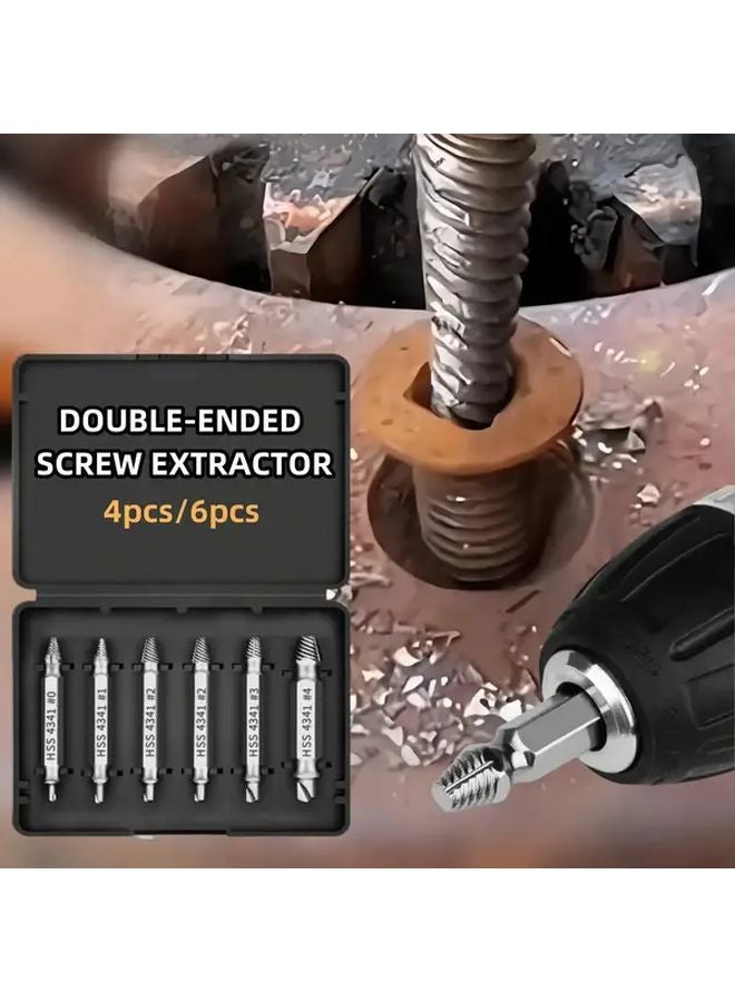6 Pcs Heavy Duty High Speed Steel Double Ended Screw Extractor Tool Kit - Image 2