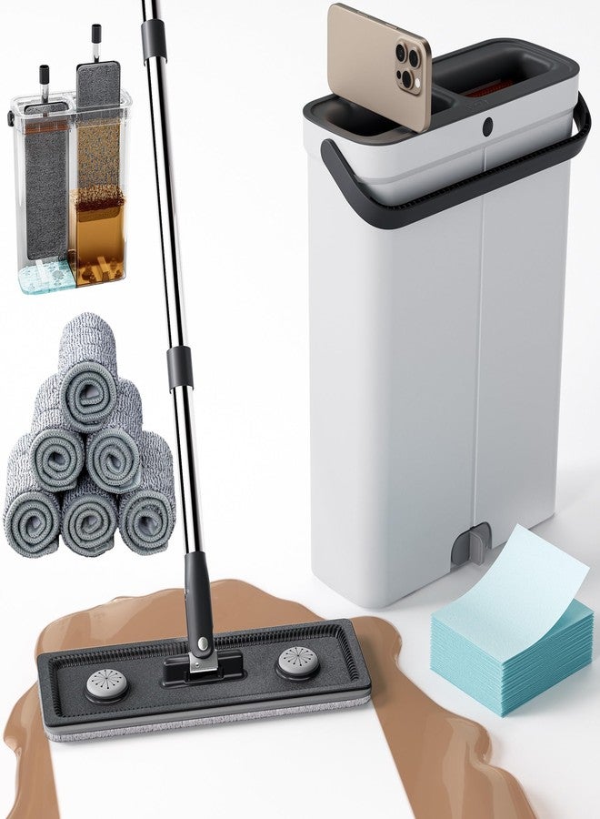 POPMOP Compact Floor Mop and Bucket - Flat Mop and Bucket with Wringer Set Hands Free | Wet Dry Mop for Apartment, Tiny Home, RV, Windows, Wall, Hardwood, Vinyl, Floor with 6 Microfiber Cloths - Image 1