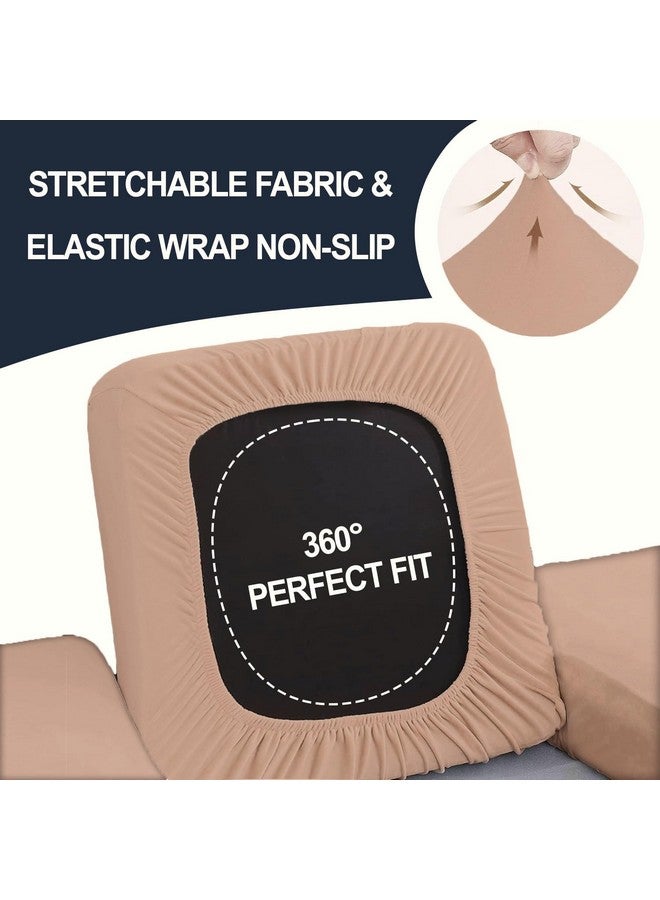 Decorian Polycotton Stretchable Printed Solid Sofa Slipcovers, Wooden Sofa Seat Cover, Sofa Back Cushion Covers (Pack of 4, Plain Camel) - Image 2