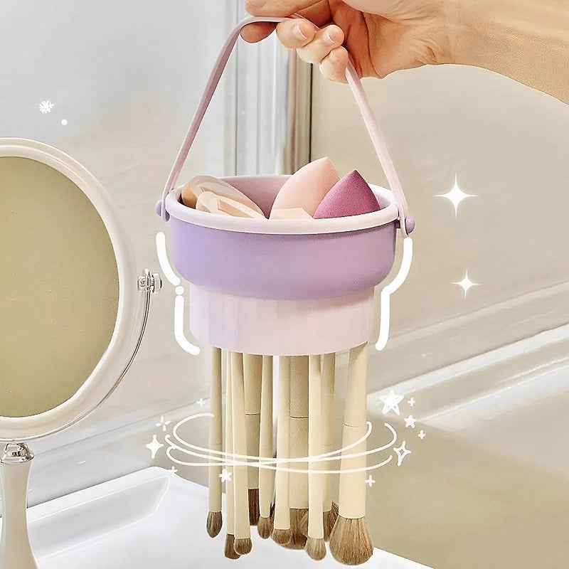 POPLEY Washing Bowl with Drying Rack Basket Portable Cleaning Pad for Makeup Sponge Purple - Image 5