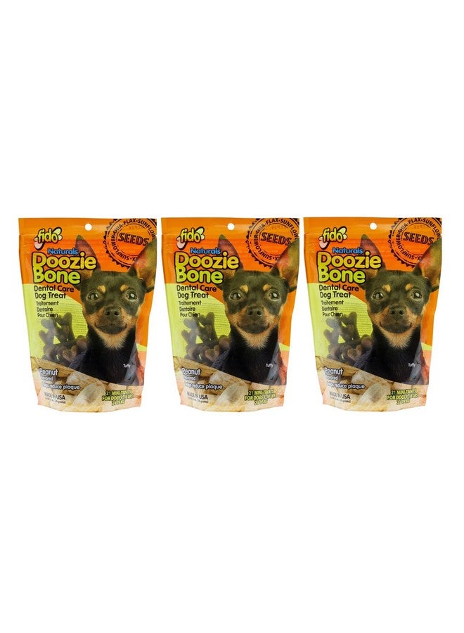 Fido Naturals Doozie Bones Dental Care Treat for Dogs, Peanut Flavored, Made with Sunflower, Chia, & Flax Seeds-Naturally Freshens Breath, Reduces Plaque & Whitens Teeth 21ct - Mini Treats (Pack of 3) - Image 1
