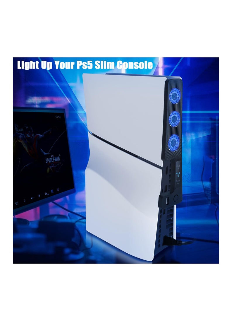 XICEN PS5 Slim Cooling Fan, New Playstation 5 Slim Console Accessories Cooler with USB Port and 3 Adjustable Quiet 9500-Speed Fans, Cool LED Light for PS5 Slim Digital/Disc Edition System