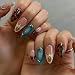 MABKJLF Press On Nails Medium Almond MABKJLF French Tip False Nails with Designs Leopard Print Cheetah Print Embossed Swirl Glossy Glue on Acrylic Nails for Women Girls 24 Pcs - Image 2