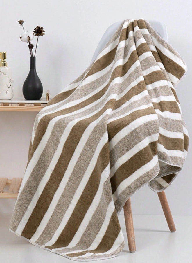3pcs Soft Absorbent Wide Stripe Bath Towel, Non-Shedding Thickened Towel, Shower Towel Suitable For Bathroom, 1*70x140cm Bath Towel, 2*35x75cm Face Towel- Brown - Image 2