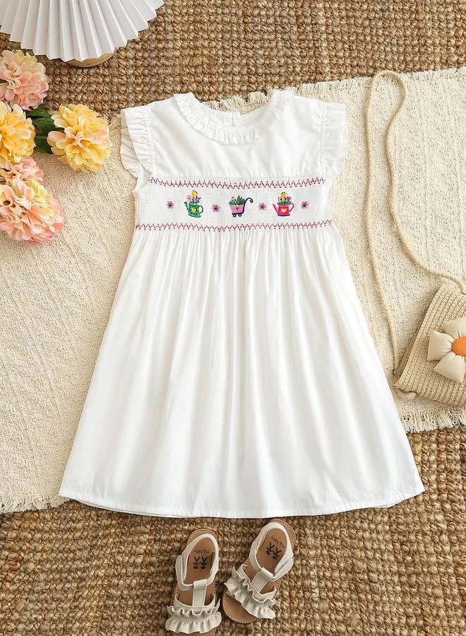 Take Two Girls Off-White Embroidered Smocked Dress