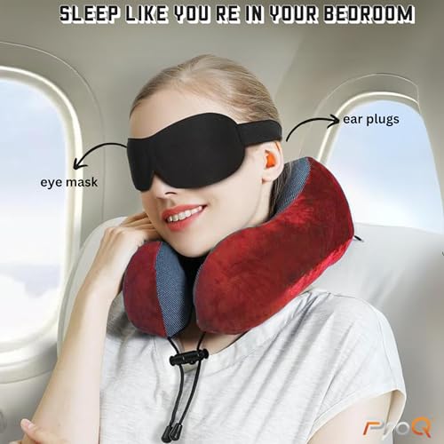 ProQ Neck Pillow for Travelling - Travel Pillow for Flights - Memory Foam Neck Pillow - Travel Neck Rest Pillows - Traveling Pillow for Men, Women Travelling Accessories, Lightweight, Portable, Red - Image 2