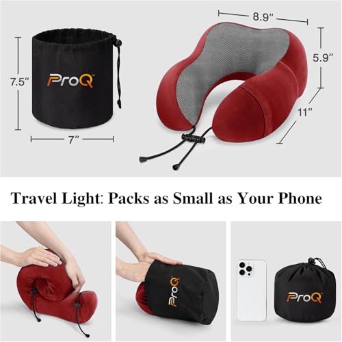 ProQ Neck Pillow for Travelling - Travel Pillow for Flights - Memory Foam Neck Pillow - Travel Neck Rest Pillows - Traveling Pillow for Men, Women Travelling Accessories, Lightweight, Portable, Red - Image 5