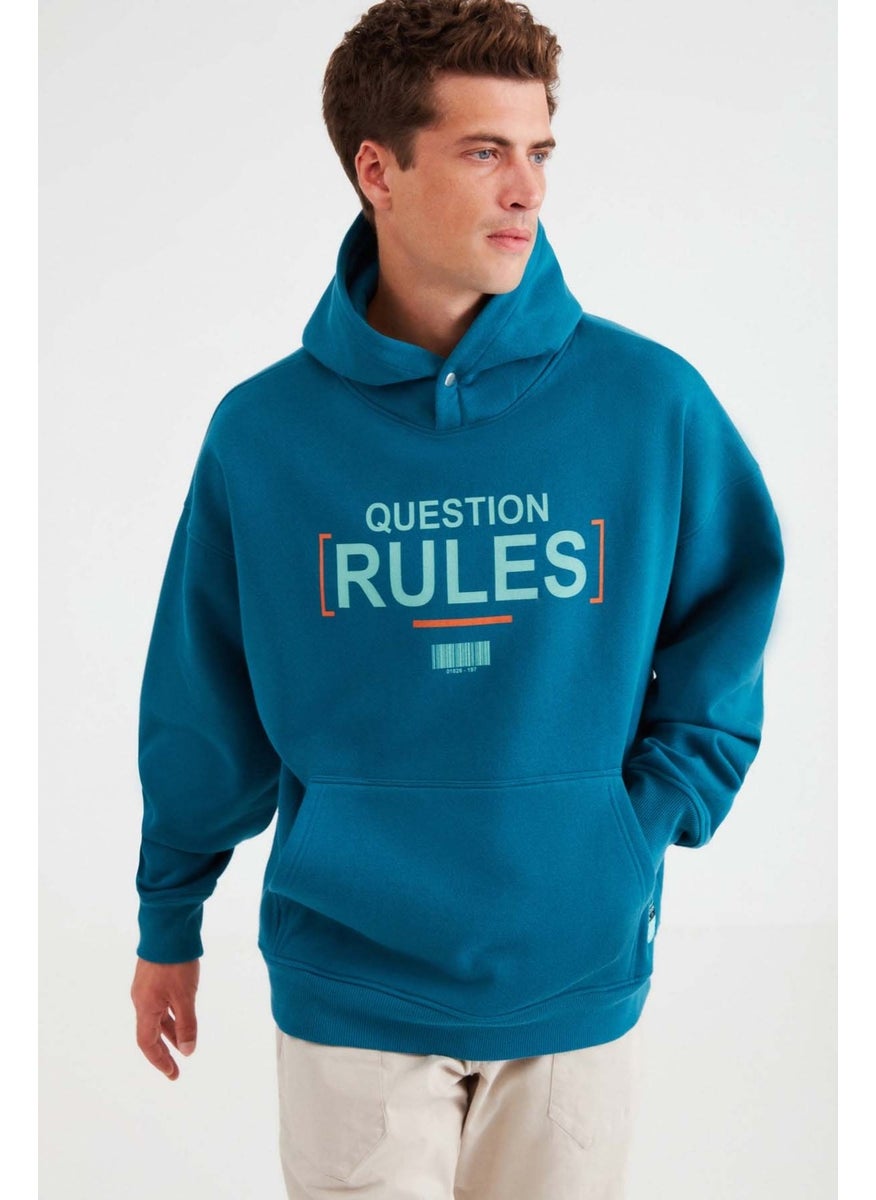 Mood Men's Polar Fleece Text Printed Hooded Sweatshirt in Petrol Green with Snap Buttons on the Collar - pzsku/Z646A5FA2F7E902CEA34BZ/45/_/1741213082/de9716c5-2af5-434e-b97c-6d5e7d719aa3