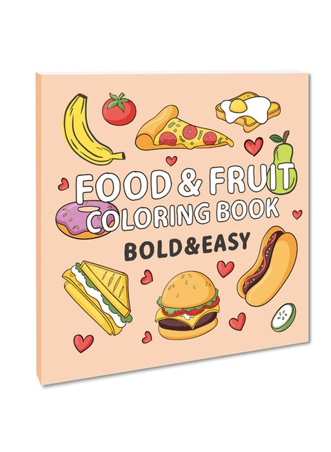 Food & Fruit Coloring Book, Fun & Relaxation for Kids & Adults, Cute Animal Designs, Bold and Easy, 40 Pages, Gifts for Teens & Adults, Kawaii, Mini Watercolor, One-Sided Printing