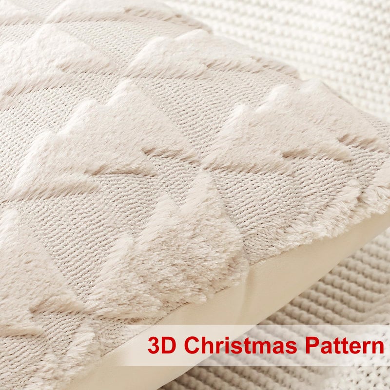 Otostar OTOSTAR Set of 2 Soft Plush Short Wool Velvet Decorative Throw Pillow Covers Square Luxury Style Cushion Case Pillow Shell for Sofa Bedroom Christmas Tree Cream Beige  16x24 Inch  - Image 3