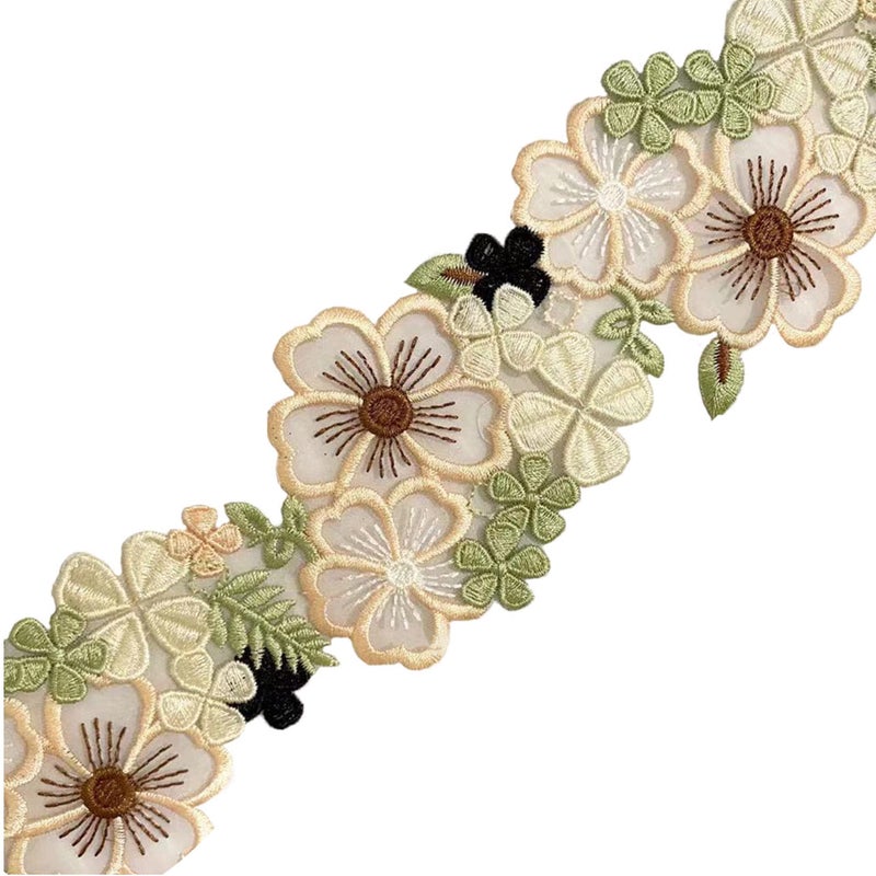 Organza 3D Flower Lace Trim Green and Beige Embroidery Floral lace Ribbon for DressWeddingBridal DIY Sewing Decoration2Yard