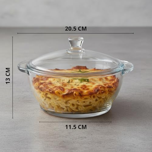 Ash  Roh Ash & Roh Glass Casserole Classic Deep Round Oven and Microwave Safe Serving Bowl with Glass Lid, Clear, 1 litre (3 PACK) - Image 2