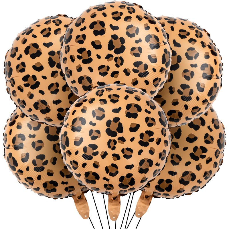 BBTO 6 Pcs 18 Inch Neon Rainbow Leopard Birthday Foil Balloons Color Cheetah Balloons Cheetah Birthday Decorations Neon Rainbow Leopard Decorations Supplies for Party Golden Brown - Image 3