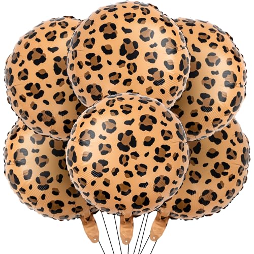 BBTO 6 Pcs 18 Inch Neon Rainbow Leopard Birthday Foil Balloons Color Cheetah Balloons Cheetah Birthday Decorations Neon Rainbow Leopard Decorations Supplies for Party Golden Brown - Image 1