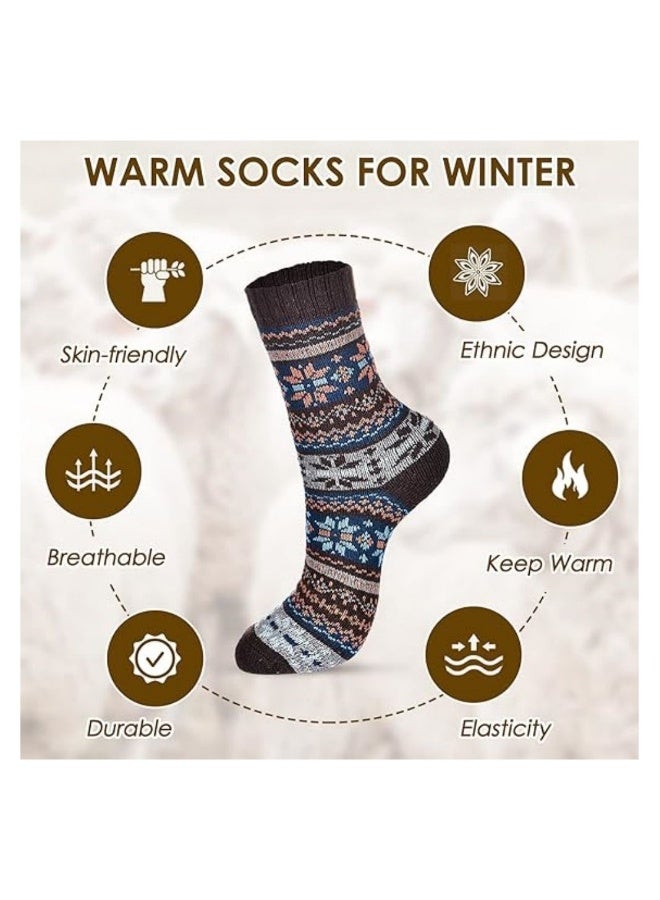 5 Pairs Vintage Winter Wool Socks for Women/Men, Soft Cozy Knit Wool Socks Thick Knit Boot Socks Cozy Socks Woolen Boot Socks Cozy Vintage Wool Socks Stylish and Cozy Wool Socks Warm Wool Socks - Image 2