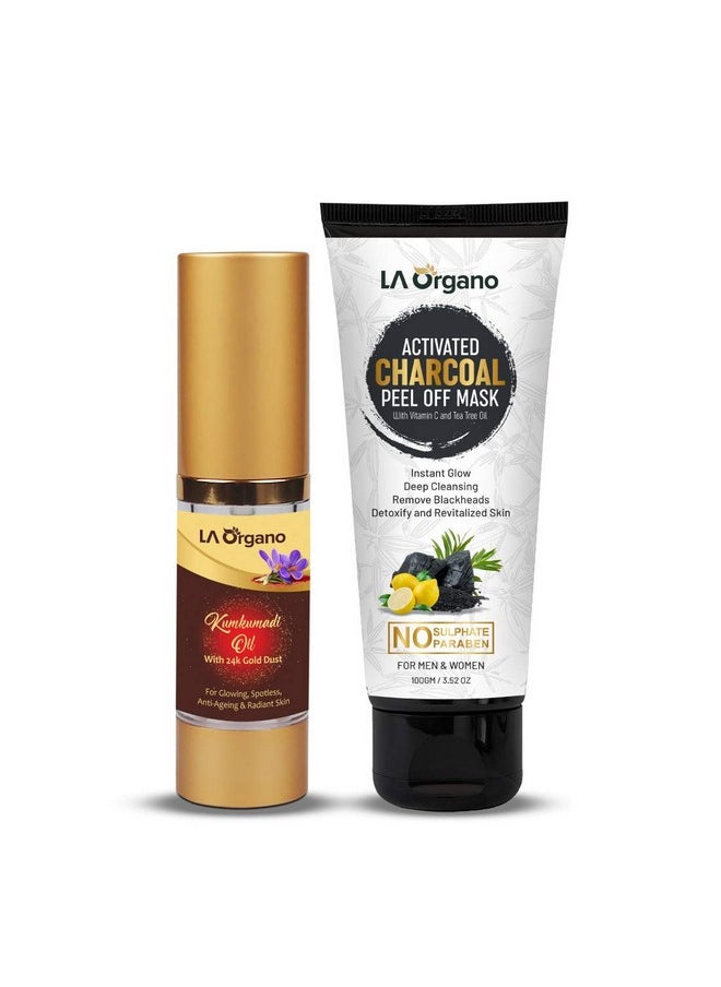 LA Organo LA Organo Kumkumadi Oil Enriched with Gold Dust, 30ml & Activated Charcoal Peel Off Mask, 100g For Skin Care Combo  - Image 1