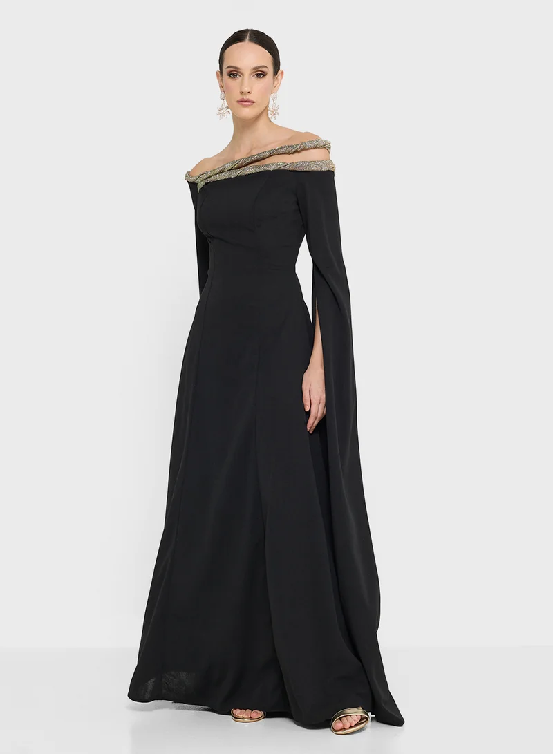 Namshi x Off Shoulder Dress With Exaggerated Sleeves