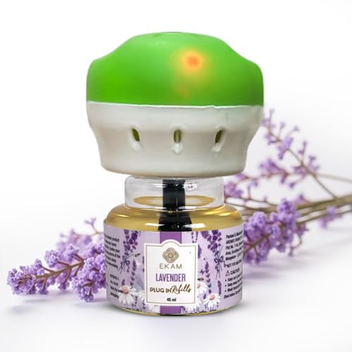 EKAM Plug-In Air Freshener Kit (Machine + 45ml Refill) | Lavender Scent | Long-Lasting Aroma for 125 Days / 500 Hours | Ideal for Rooms & Bathrooms - Image 1
