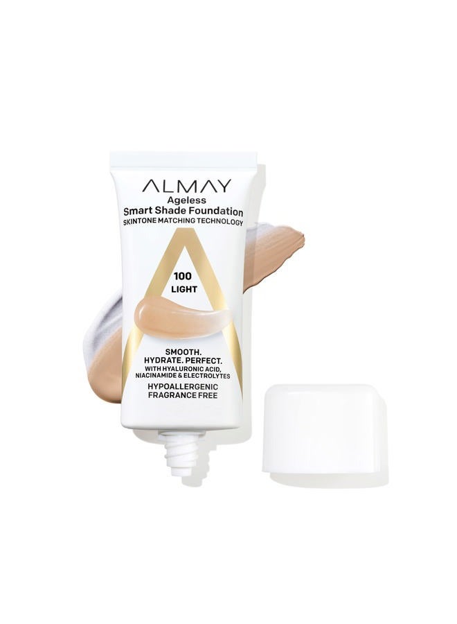 Almay Anti-Aging Foundation, Smart Shade Face Makeup with Hyaluronic Acid, Niacinamide, Vitamin C & E, Hypoallergenic-Fragrance Free, 100 Light, 1 Fl Oz (Pack of 1) - Image 1