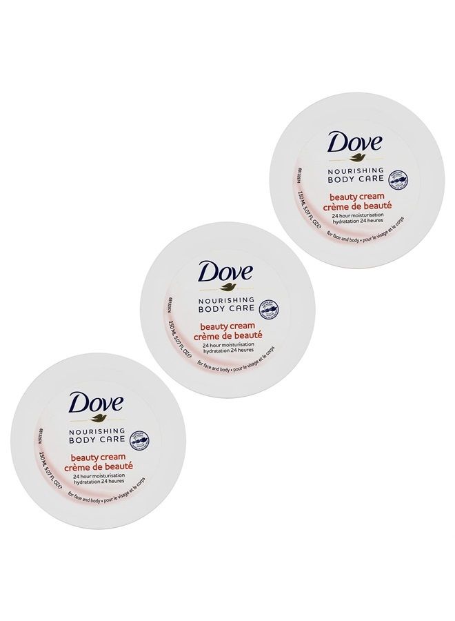 Dove Nourishing Body Care, Face, Hand, and Body Beauty Cream for Normal to Dry Skin Lotion for Women with 24-Hour Moisturization, 3 Pack, 5.07 Oz Each Jar - Image 1