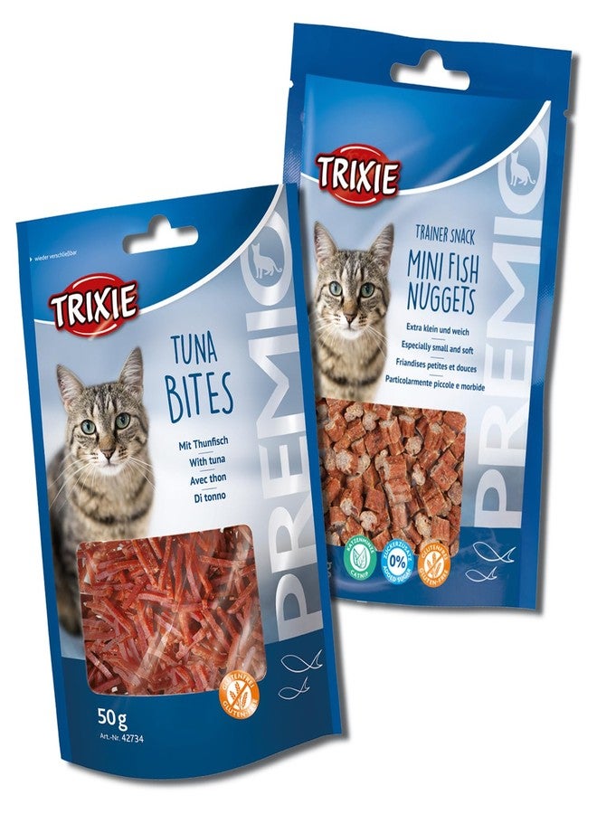 تريكسي مجموعة تريكسي لتغذية القطط، تتضمن قطع تونة بريميو وقطع سمك صغيرة من بريميو ترينر سناك، مكافآت غنية بالعناصر الغذائية للقطط، مناسبة لجميع السلالات، 50 غرام لكل منها - (عبوة من قطعتين) - Image 1