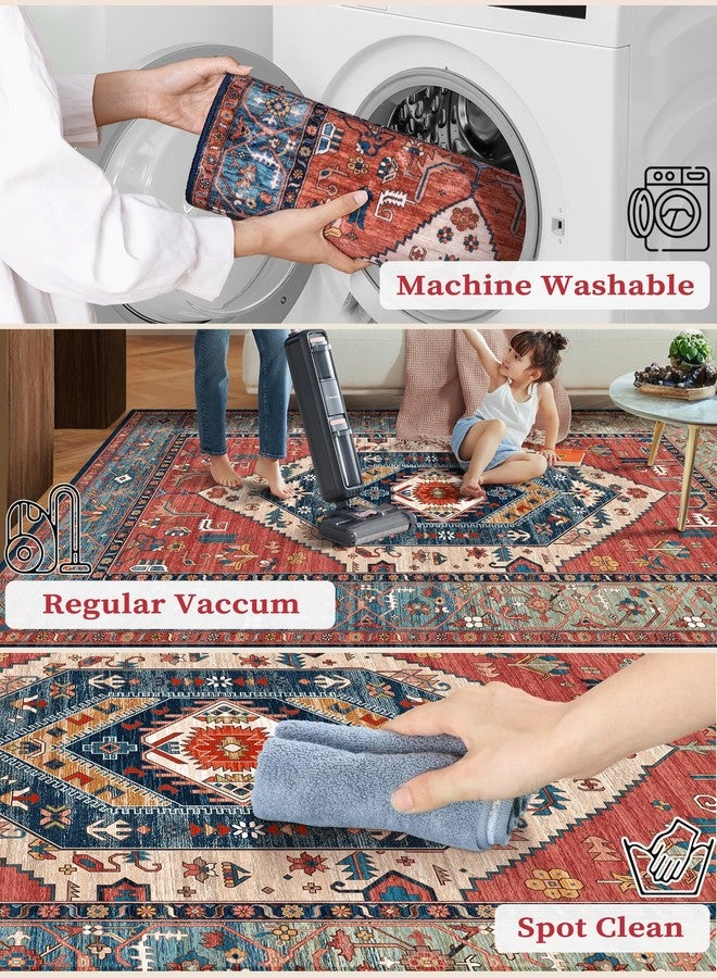 SERISSA Boho Washable Runner Rug, 2x5 Non-Slip Vintage Rust Hallway Kitchen Runner Rug Ultra Soft Print Distressed Tribal Floor Carpet for Bedroom Bathroom Laundry Living Room - Image 2