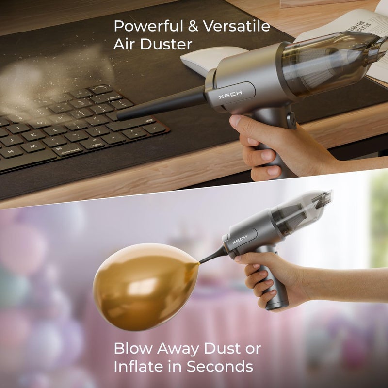 Xech مكنسة كهربائية لاسلكية مع منفاخ هواء | محرك BLDC | شفط 13000pa، وظيفة 2 في 1 مكنسات ومنفاخ غبار، مدمجة، قابلة لإعادة الشحن | ملحقات متعددة للسيارة، المنزل والمكتب (V-Gun Ultra) - Image 5