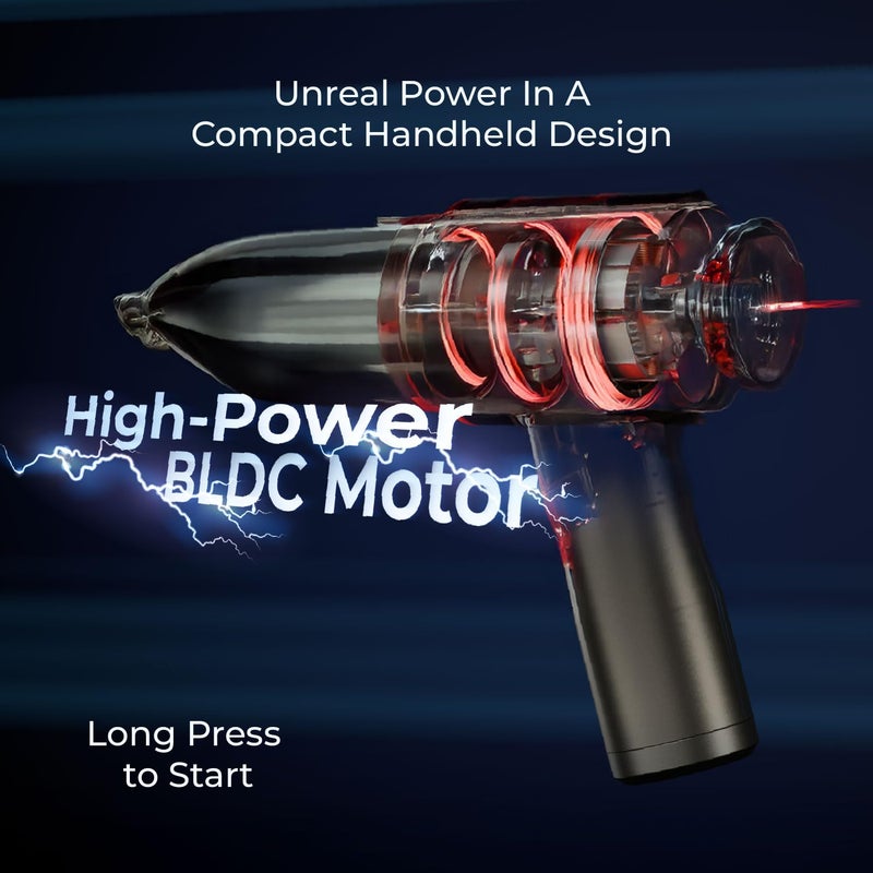 Xech مكنسة كهربائية لاسلكية مع منفاخ هواء | محرك BLDC | شفط 13000pa، وظيفة 2 في 1 مكنسات ومنفاخ غبار، مدمجة، قابلة لإعادة الشحن | ملحقات متعددة للسيارة، المنزل والمكتب (V-Gun Ultra) - Image 2