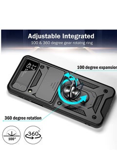 Rock Pow ROCK POW Case for Samsung Galaxy Z Flip 4 5G with Slide Camera Cover, 360° Ring Kickstand Full Protection Rugged Armor Shockproof Phone Case Silicone Protective Cover, Black  - Image 3