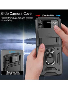 Rock Pow ROCK POW Case for Samsung Galaxy Z Flip 4 5G with Slide Camera Cover, 360° Ring Kickstand Full Protection Rugged Armor Shockproof Phone Case Silicone Protective Cover, Black  - Image 2
