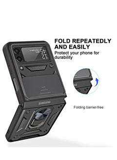 Rock Pow ROCK POW Case for Samsung Galaxy Z Flip 4 5G with Slide Camera Cover, 360° Ring Kickstand Full Protection Rugged Armor Shockproof Phone Case Silicone Protective Cover, Black  - Image 4