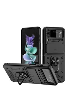 Rock Pow ROCK POW Case for Samsung Galaxy Z Flip 4 5G with Slide Camera Cover, 360° Ring Kickstand Full Protection Rugged Armor Shockproof Phone Case Silicone Protective Cover, Black  - Image 1
