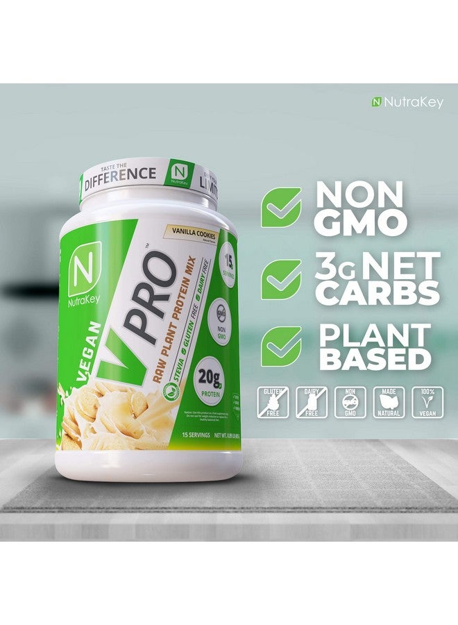 NutraKey V-Pro, Raw Plant Protein Powder, Organic, Vegan, Low Carb, Gluten Free with with 20g of Protein (Vanilla Cookie) 1.78-Pound. - Image 1